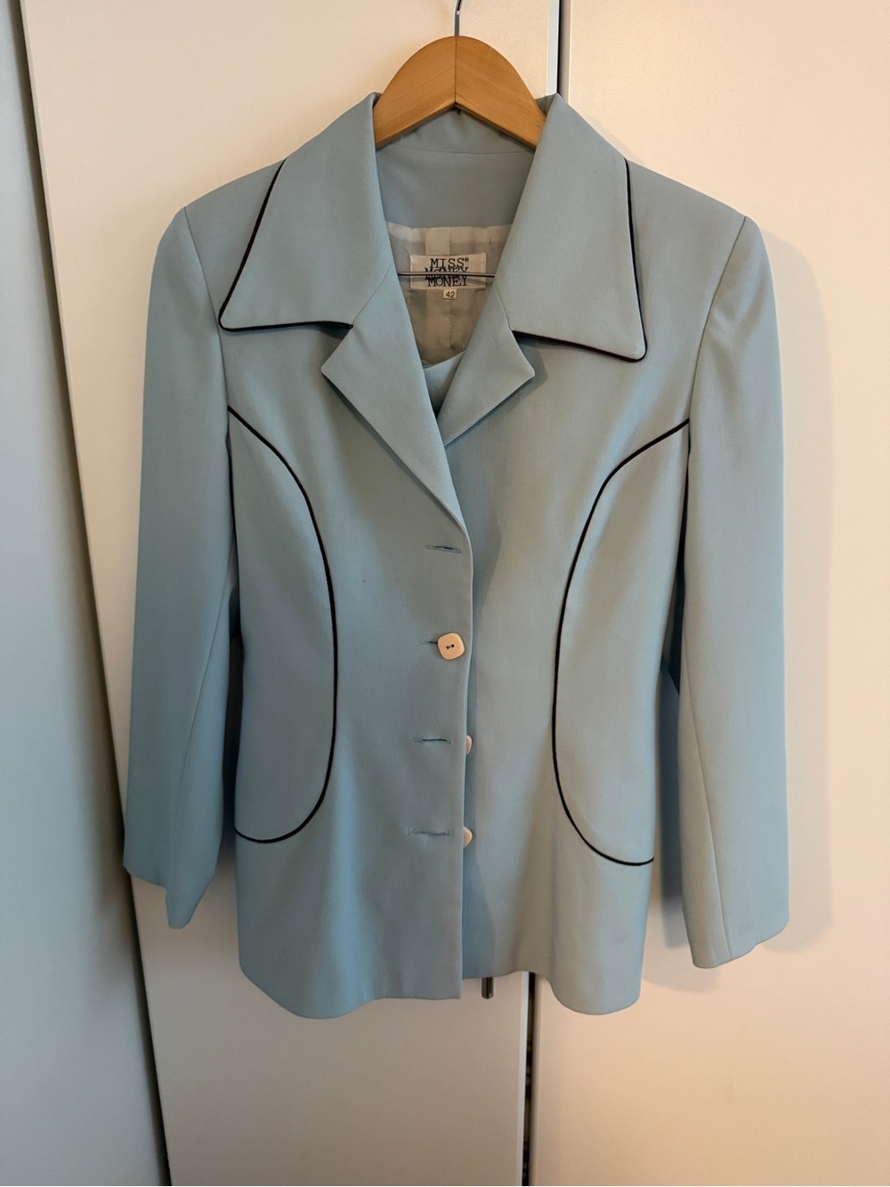 Vintage Miss Money Money 3 Piece Light Blue Skirt Suit Set